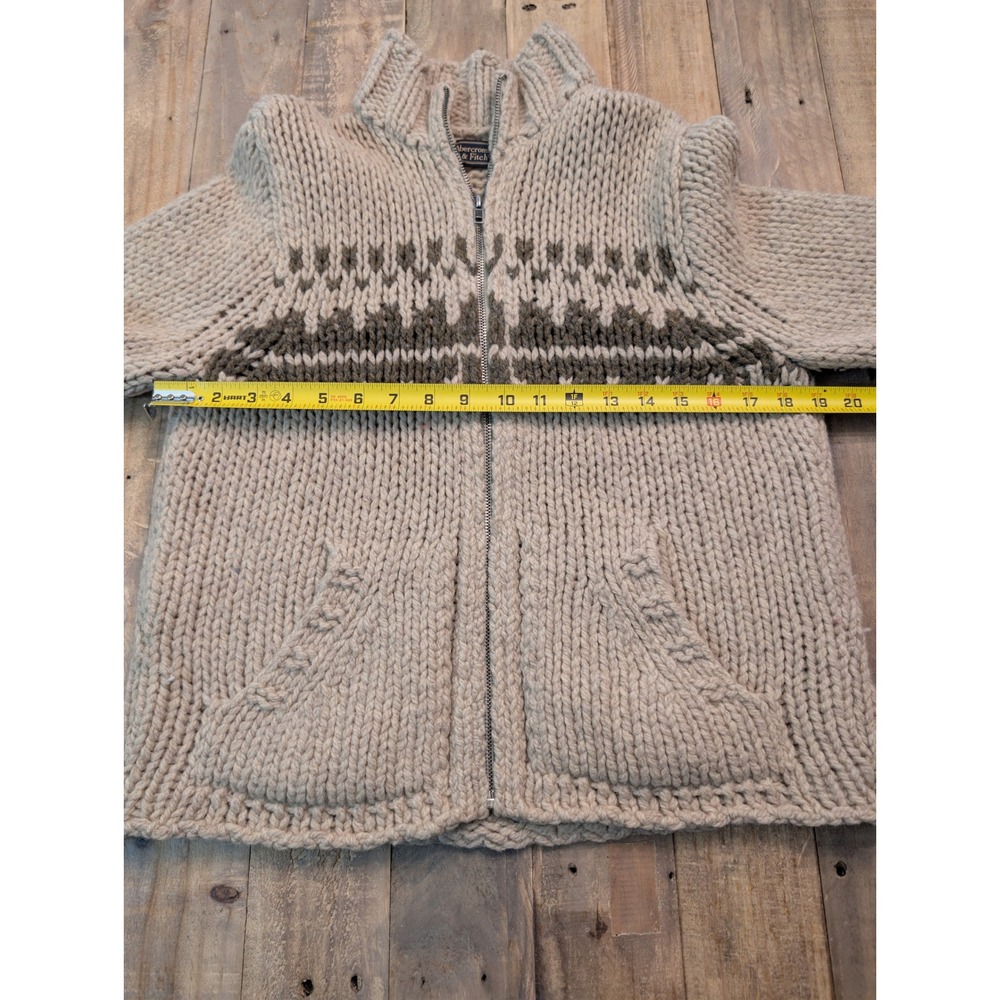 VTG Abercrombie & Fitch Wool Sweater Womens L Chunky Knit Fair Isle Full Zip 90s - Picture 3 of 8